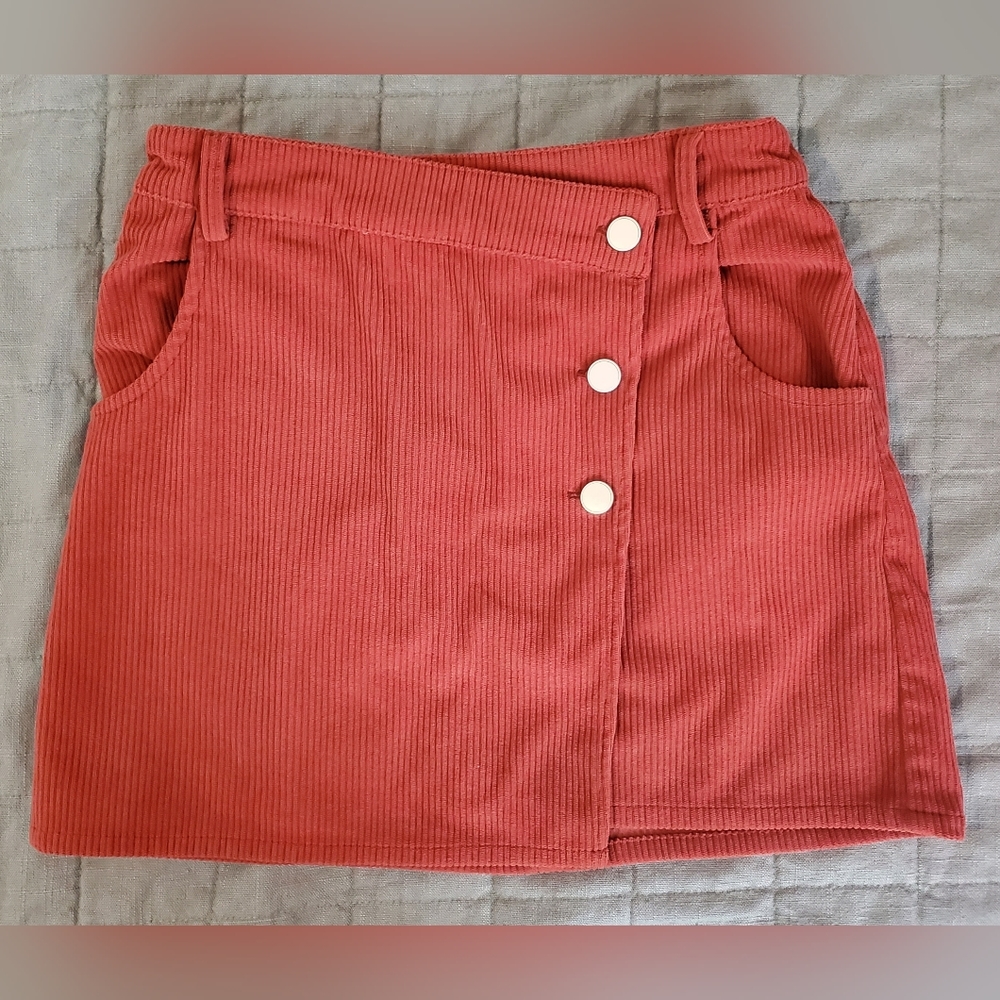 Always A Hit Rusty Rose Corduroy Button Front Mini Skirt
